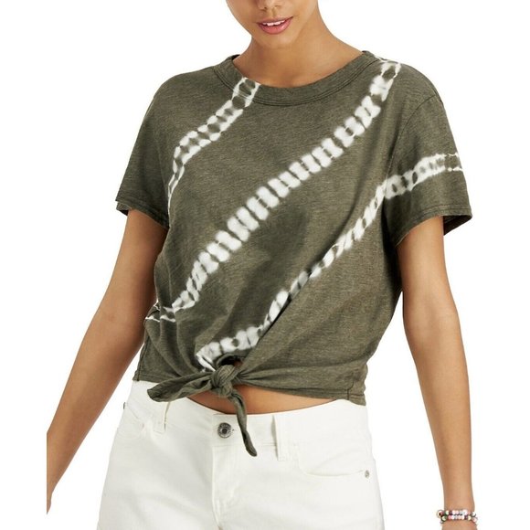 Crave Fame Juniors Tie-Dye Top Tie Hem Olive Green Size Medium - Picture 5 of 7